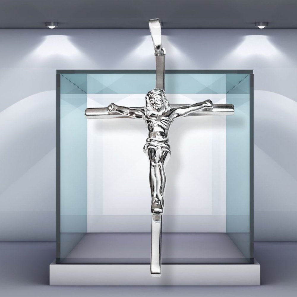 White Gold Crucifix Cross Jesus Pendant 925 Sterling Si…